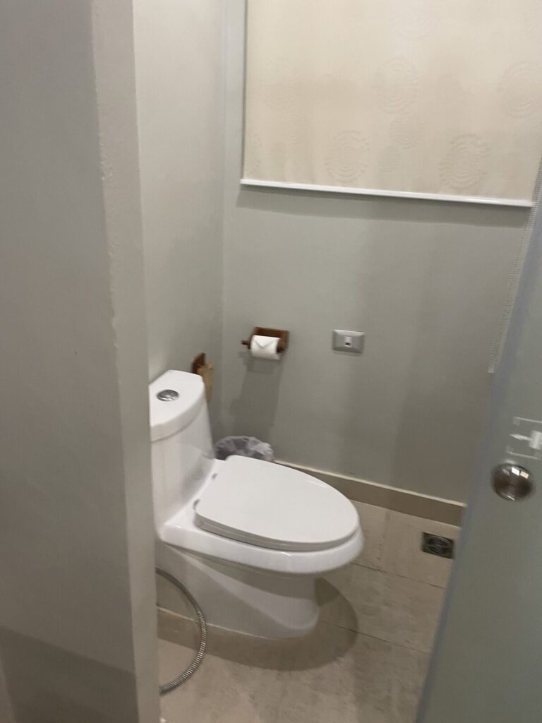 Separate toilet nook with roller blind in the Deluxe Twin Pool-Access bathroom