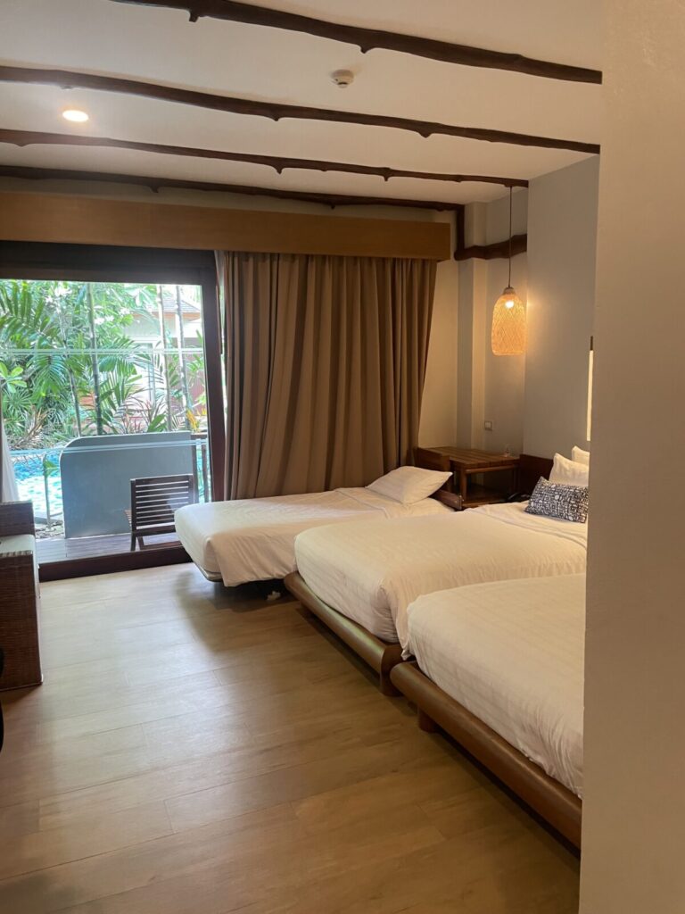 Deluxe Twin Pool-Access room with two twin beds and an extra bed facing the terrace
