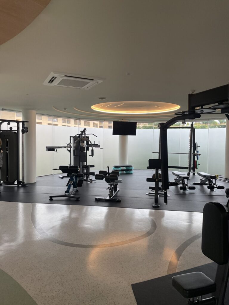 Functional training space with benches, mats, and free weights