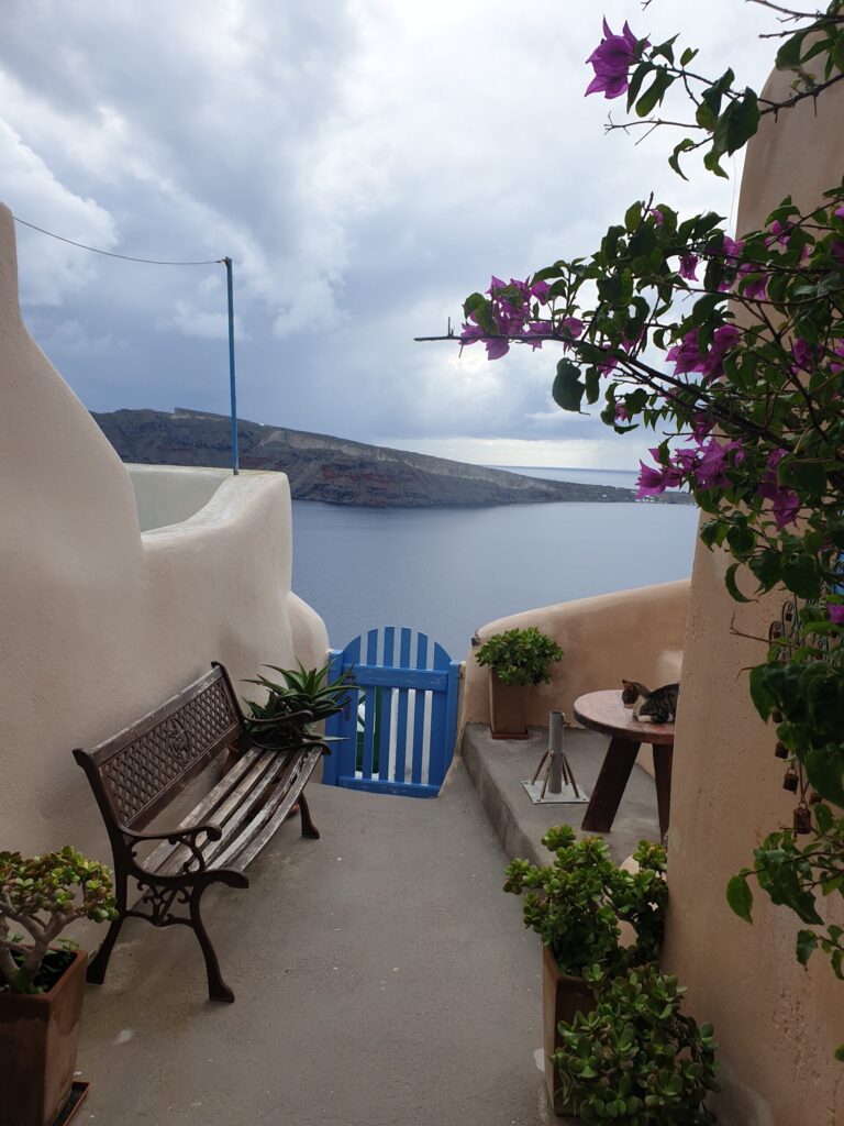 Oia Santorini hotel review – Anemi House terrace with blue